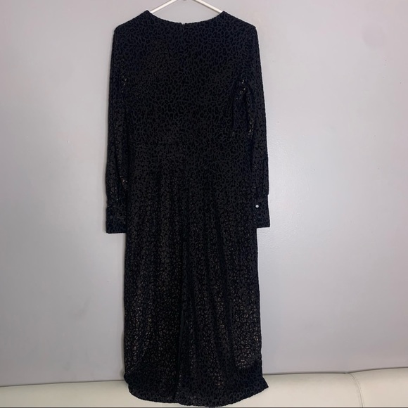New Elie Tahari long sleeve v neck leopard metallic velvet dress midi women’s 6 - Picture 6 of 6
